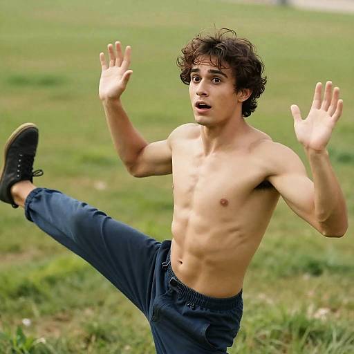 Surprised Man in Grass Field Scene