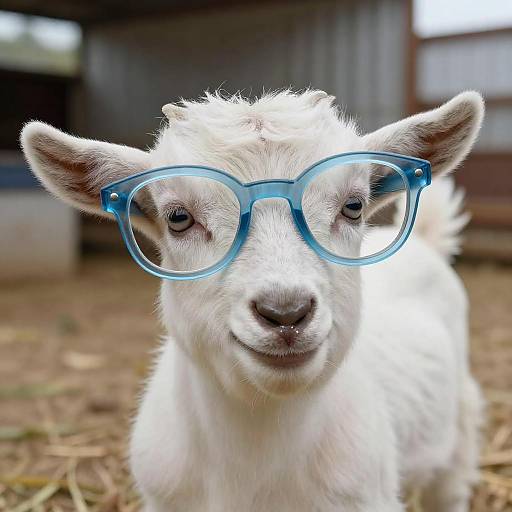 Playful Baby Goat with Butterfly Glasses