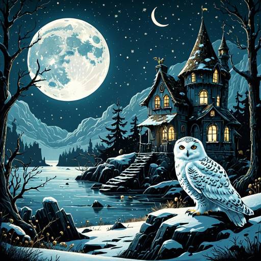 Snowy Owl by Moonlit Fantasy Castle