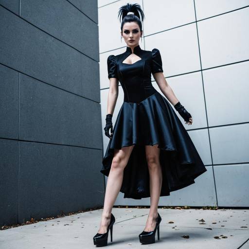 Woman in Elegant Black Mercedes Cosplay Dress