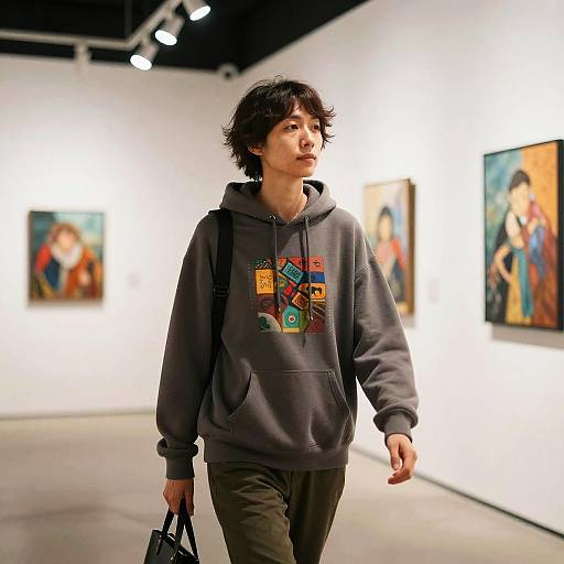 Non-Binary Artist Walking in Art Gallery