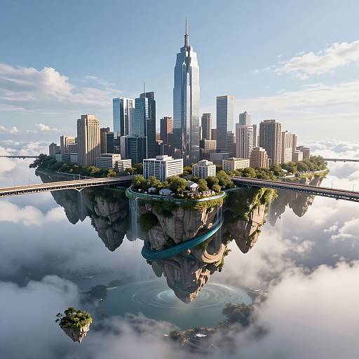 Inverted Floating City Above Clouds