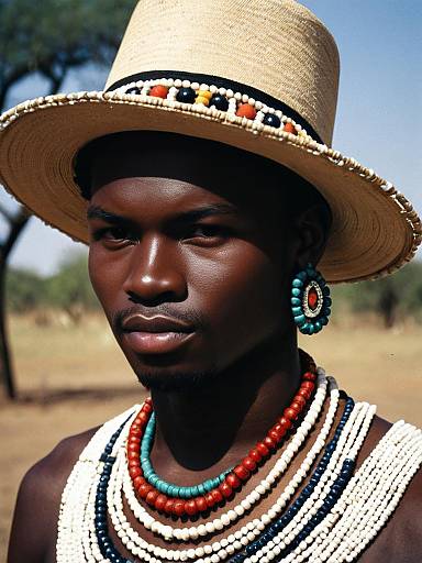 Man in Traditional Botswana Necklace and Hat