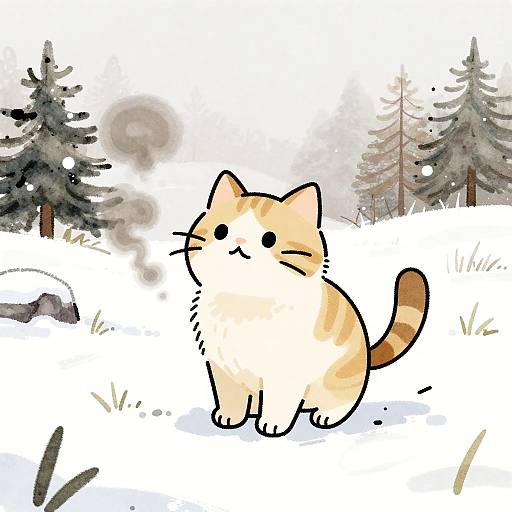 Whimsical Playful Cat in Snowy Glade
