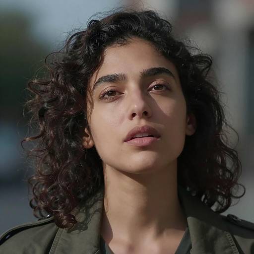 Contemplative Woman in Blue Background