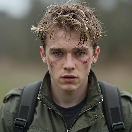 Intense Young Man in Military Jacket