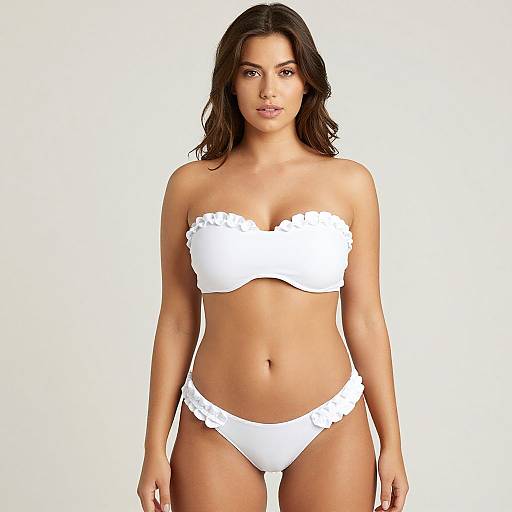 Sexy Woman in White Ruffled Bikini