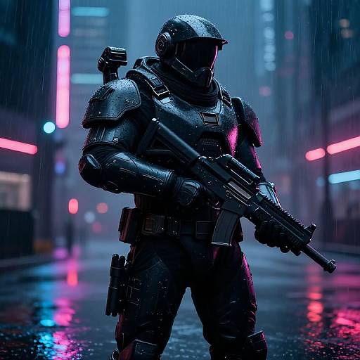 Futuristic Black Military Exosuit Soldier