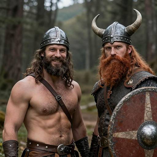 Viking Warriors in a Forest Setting