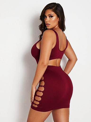 Curvy Woman in Ruby Red Bodycon Dress