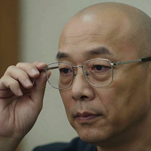 Focused Man with Silver Glasses Close-Up