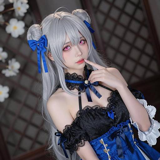 Anime Cosplayer in Silver Twin Buns