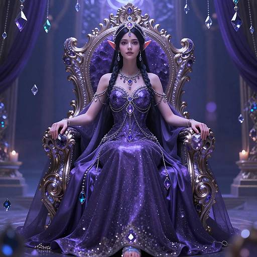 Majestic Elf Queen on Amethyst Throne