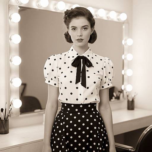 Vintage Portrait of Woman in Polka Dots