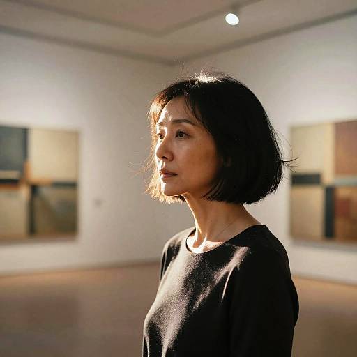 Evocative Portrait of Woman in Art Gallery