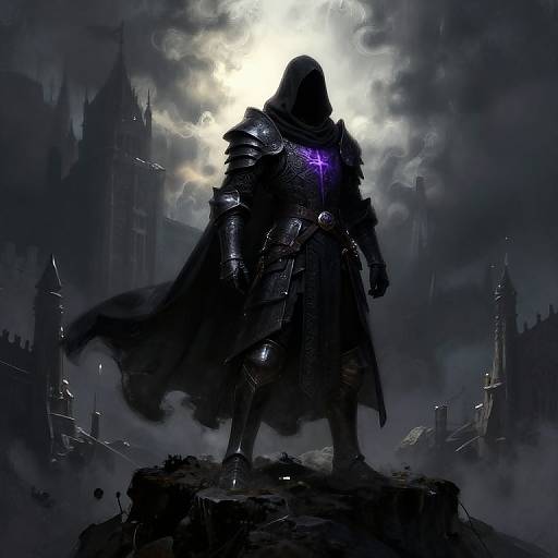 Dark Fantasy Knight Over Ruined Kingdom