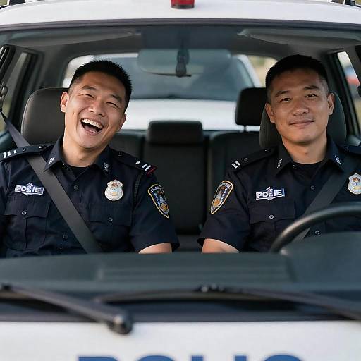 Two Male Police Officers in Patrol Car