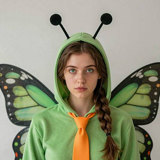 Young Woman in Green Butterfly Costume