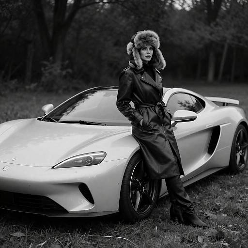 Noir Woman Beside Futuristic Car