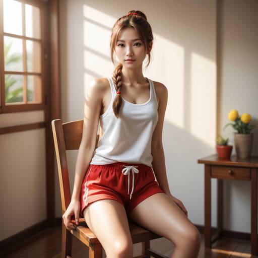 Young Woman in Casual Sportswear Sitting Indoors