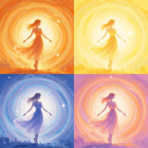 Ethereal Silhouettes in Colorful Circles