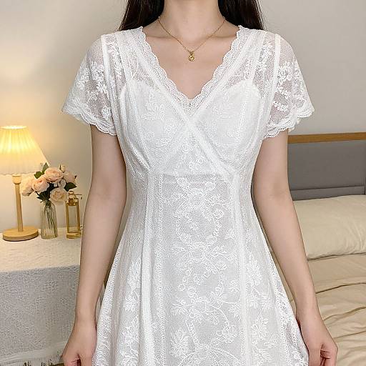 Elegant White Lace Nightgown Model
