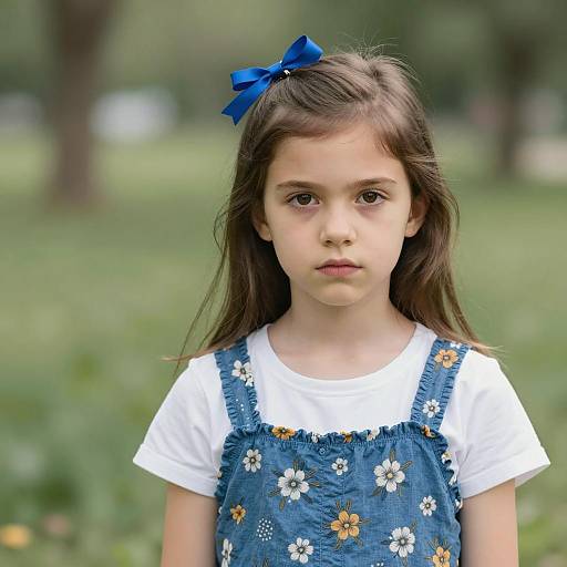 Serious Young Girl in Floral Dress