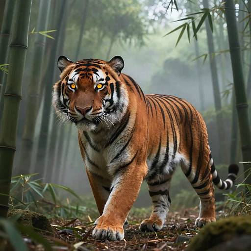 Realistic Cartoon Tiger in Misty Bamboo
