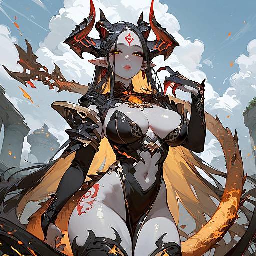 Fantasy Horned Girl with Glowing Marks