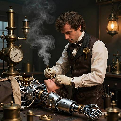 Steampunk Medic Healing Cybernetic Patient
