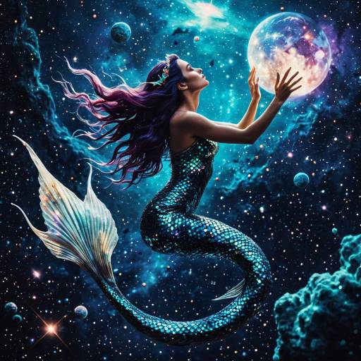 Celestial Mermaid Floating in Space