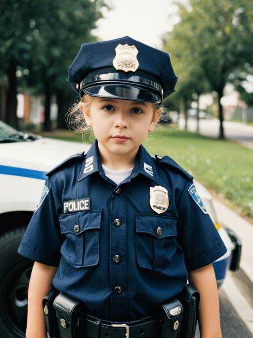 Child in Police Officer Costume Outdoors