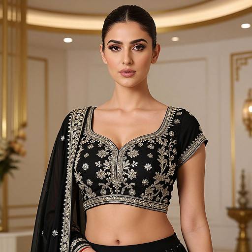 Elegant Woman in Black Ghagra Costume