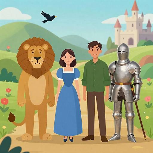 Fantasy characters in vibrant landscape