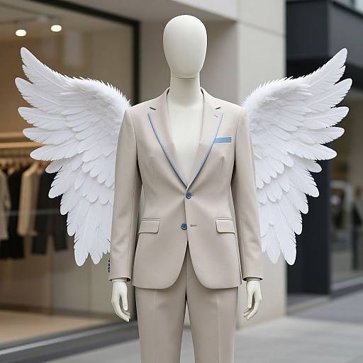 Mannequin with Angel Wings in Beige Suit