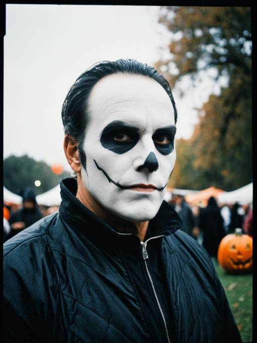 Man in Skeleton Face Paint Halloween Costume