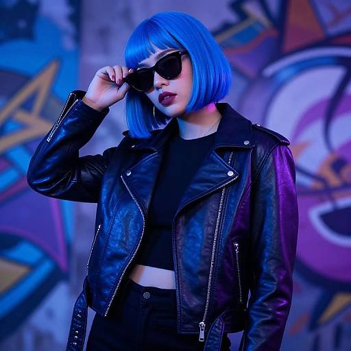 Edgy Blue-Haired Girl in Urban Art
