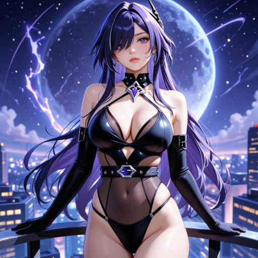 Dynamic Cowboy Shot of a Purple-Haired Girl