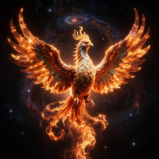 Celestial Phoenix Rising in Surreal Cosmos