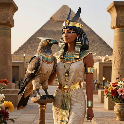 Ancient Egyptian Queen with Majestic Raptor