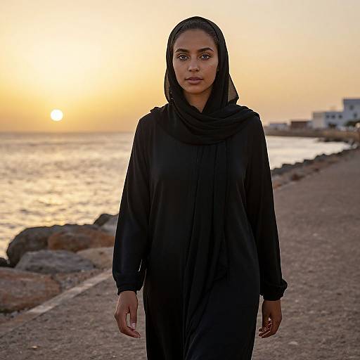 Elegant Woman at Moroccan Coastal Sunset