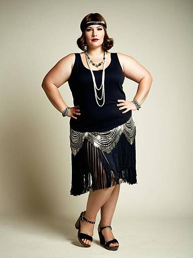 Plus Size Glamour Flapper Woman in Black Dress