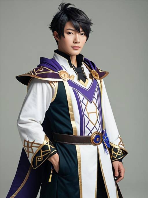 Photorealistic Man in Genshin Costume Portrait