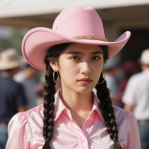 Young Woman in Pink Cowgirl Outfit