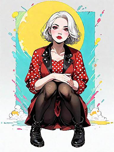 Stylish Woman in Burgundy Polka Dot Dress