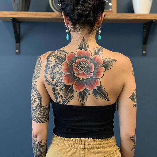 Tattooed Woman in Casual Outfit