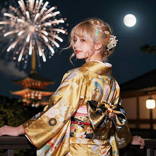 Charming European Girl in Traditional Kimono