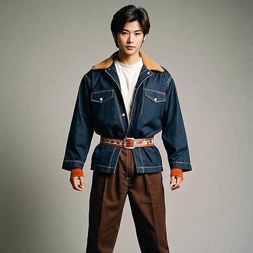 Stylish Asian Man in Retro Outfit