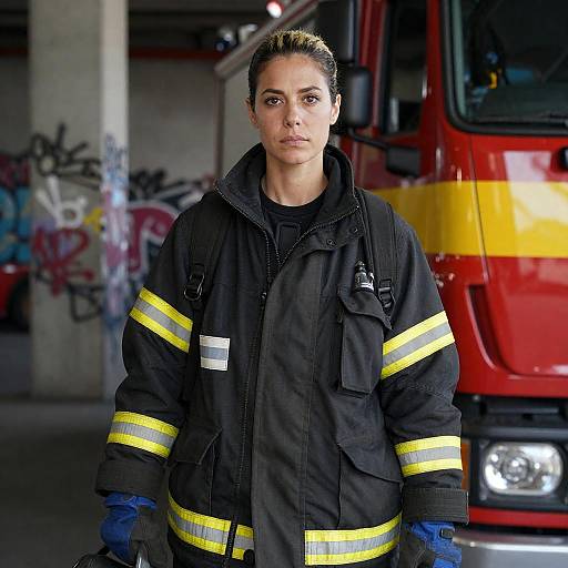 Urban Firefighter Portrait Beside Truck