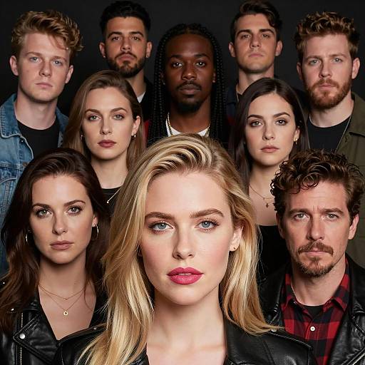 Diverse Group Photo with Intense Expressions